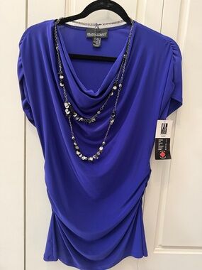 Frank Lyman Design Cowl Neck Draped Short Sleeve Blouse in Purple